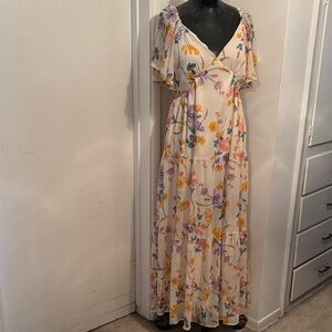 Patrons of Peace Cream Floral Maxi Dress